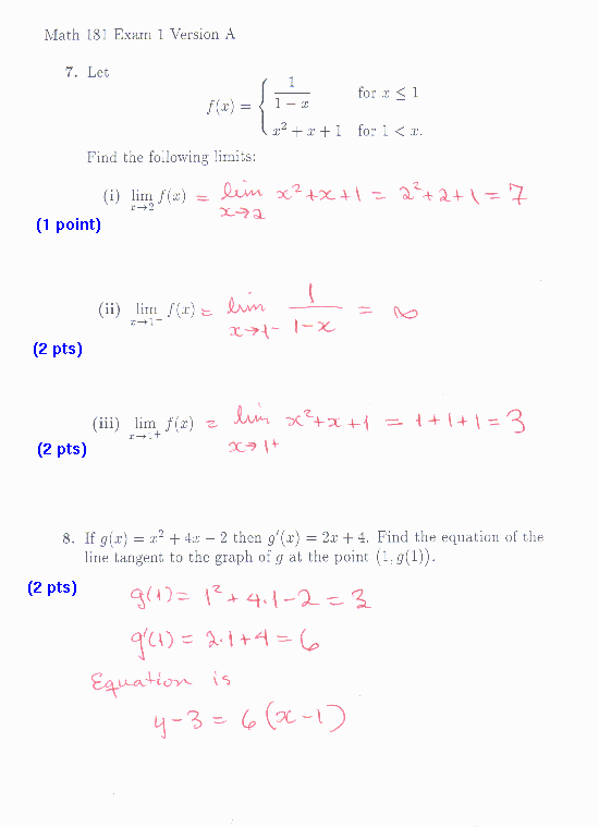 7(i). 7 (ii). infinity (iii). 3 8. y-3=6(x-1)